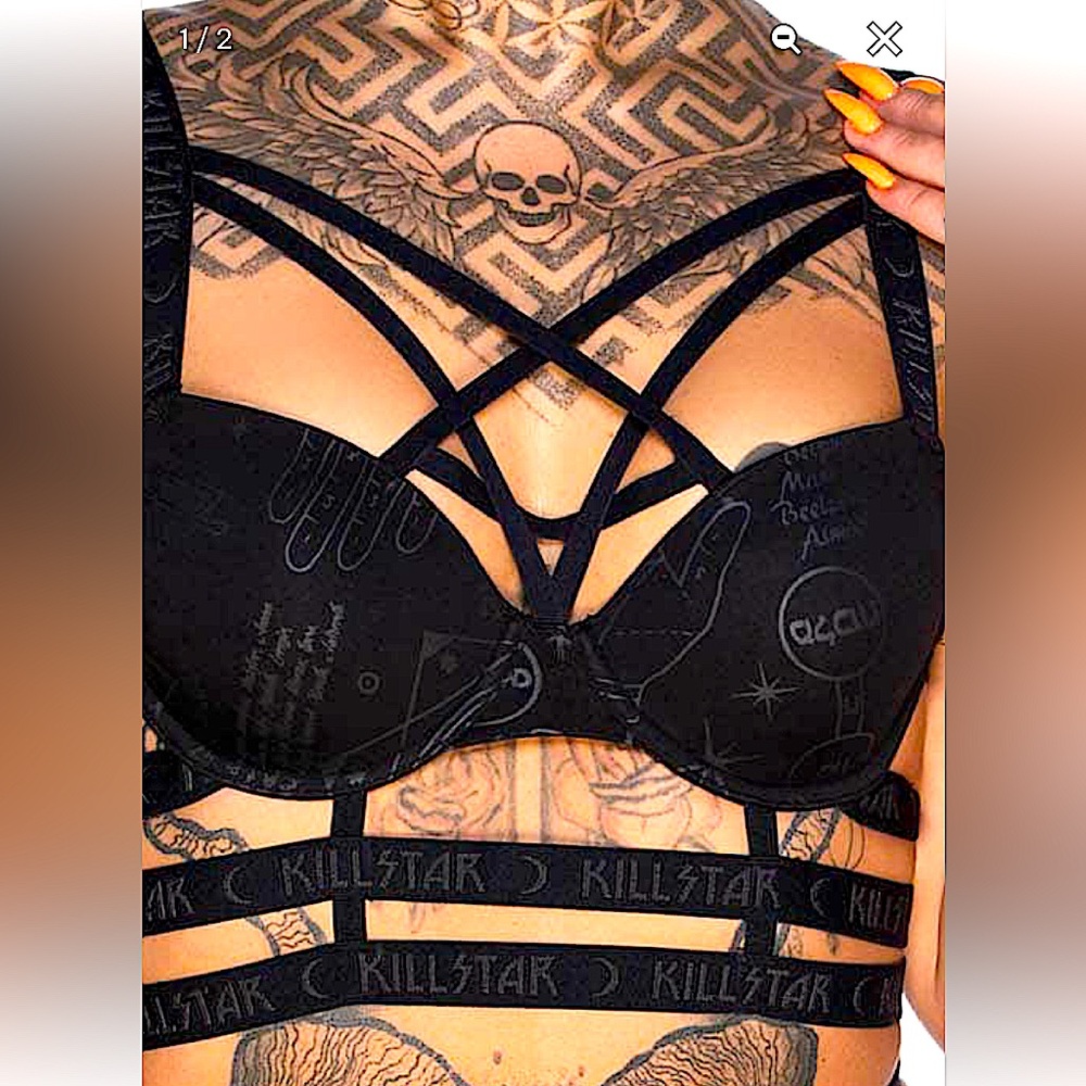 🏷️ BNWT RARE KILLSTAR SIXTH SENSE BLACK SUPER STRAPPY BRA~SM~BNWT~PALMISTRY - Picture 8 of 8
